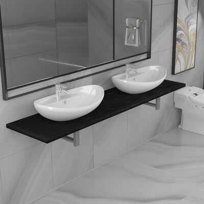 vidaXL Conjunto de muebles de baño de 3 piezas cerámica negro