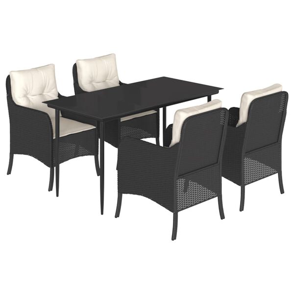 vidaXL Set de muebles jard&iacute;n 5 pzas con cojines rat&aacute;n sint&eacute;tico negro