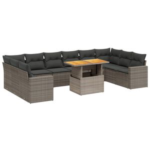 vidaXL Set de sof&aacute;s de jard&iacute;n 11 pzas y cojines rat&aacute;n sint&eacute;tico gris