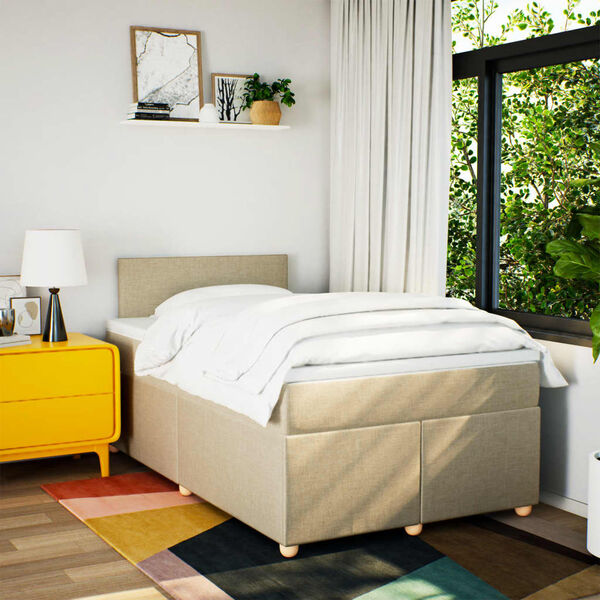 vidaXL Cama box spring con colch&oacute;n tela color crema 120x200 cm