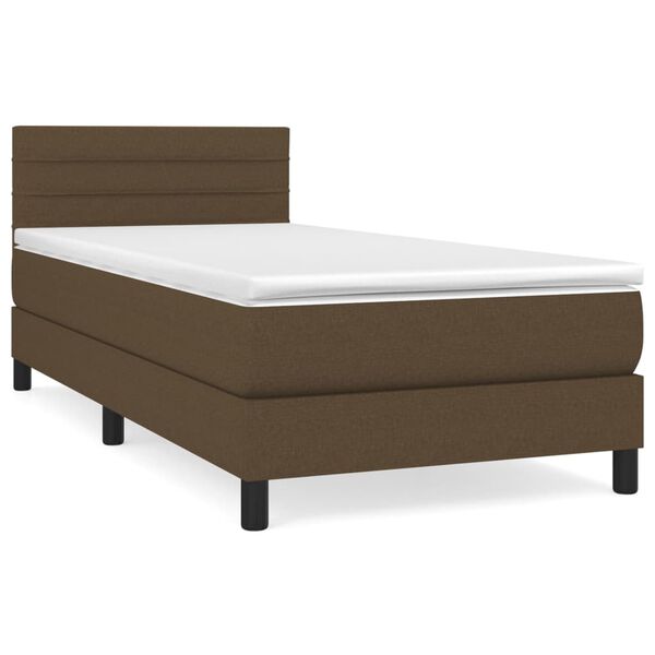 vidaXL Cama box spring con colch&oacute;n tela marr&oacute;n oscuro 100x200 cm