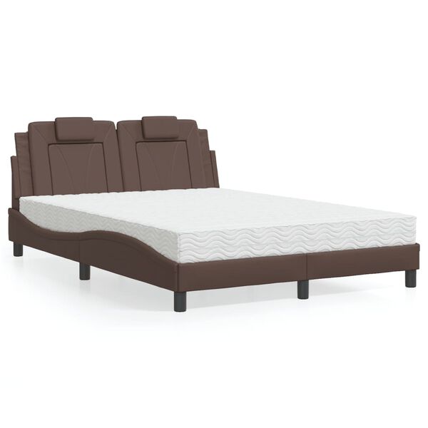 vidaXL Cama Viana con colch&oacute;n cuero sint&eacute;tico marr&oacute;n 140x190 cm
