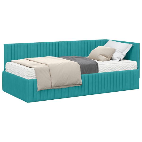 vidaXL Estructura de Cama Esquina con Colch&oacute;n 2 pcs Tuquesa Terciopelo