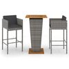 vidaXL Set de muebles bar jard&iacute;n 3 pzas y cojines rat&aacute;n sint&eacute;tico gris