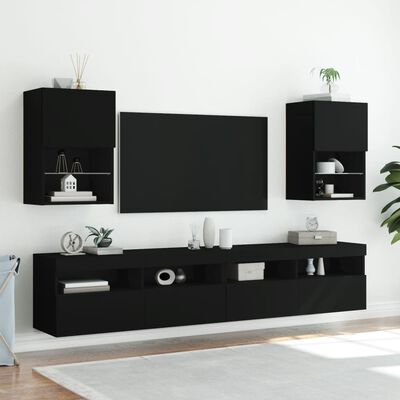 vidaXL Muebles de TV con luces LED 2 uds negro 40,5x30x60 cm
