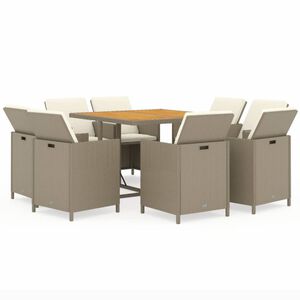vidaXL Set comedor de jard&iacute;n 9 pzas con cojines rat&aacute;n sint&eacute;tico beige