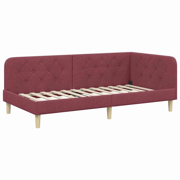 vidaXL Estructura de cama en esquina Rojo vino 90 x 200 cm tela