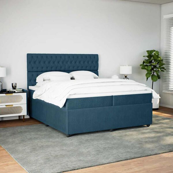 vidaXL Cama box spring con colch&oacute;n terciopelo azul oscuro 200x200 cm
