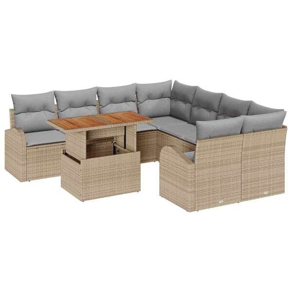 vidaXL Conjunto de sof&aacute; de jard&iacute;n con coj&iacute;n 9 pcs beige y gris claro