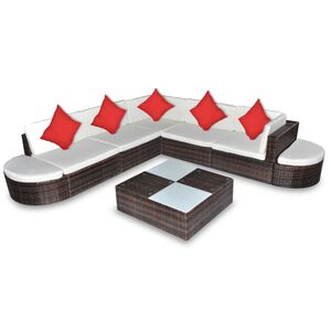 vidaXL Set muebles de jard&iacute;n 8 piezas y cojines rat&aacute;n sint&eacute;tico marr&oacute;n