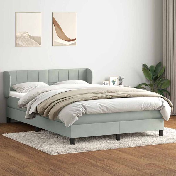 vidaXL Cama box spring con colch&oacute;n terciopelo gris claro 160x210 cm