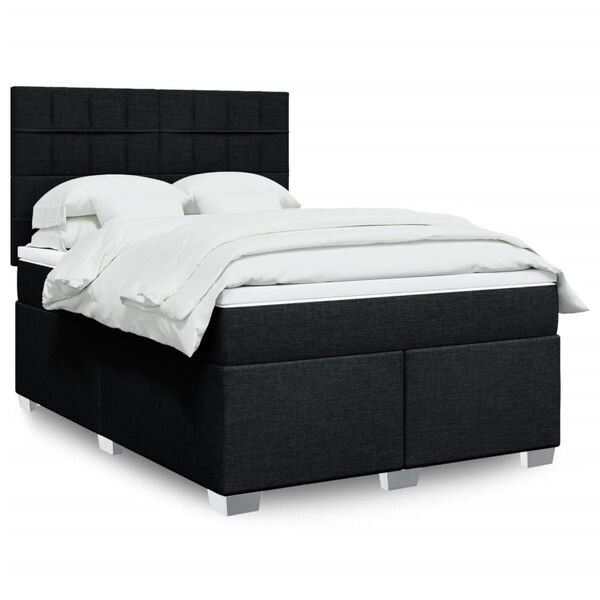 vidaXL Cama box spring con colch&oacute;n tela negro 140x200 cm