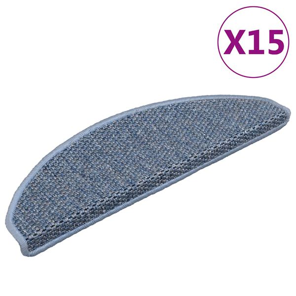vidaXL Alfombrilla autoadhesiva escalera sisal 15 uds azul 65x21x4 cm