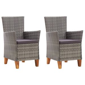 vidaXL Sillas de jard&iacute;n 2 unidades con cojines rat&aacute;n sint&eacute;tico gris