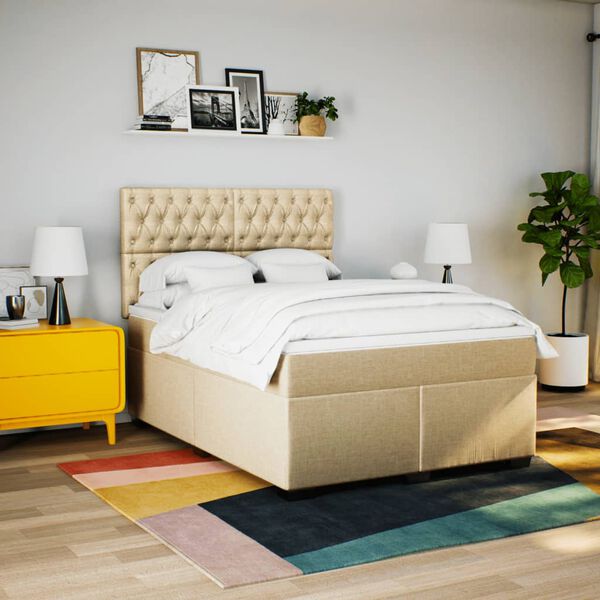 vidaXL Cama box spring con colch&oacute;n tela color crema 140x190 cm