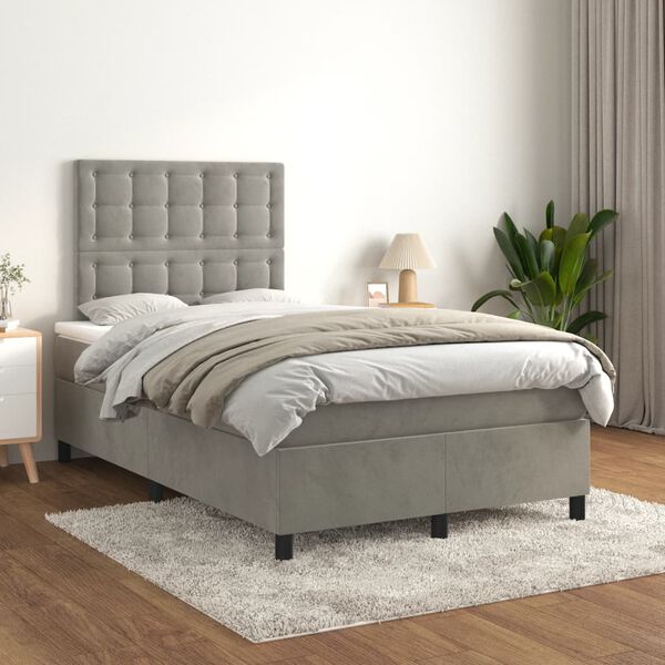 vidaXL Cama box spring con colch&oacute;n terciopelo gris claro 120x190 cm
