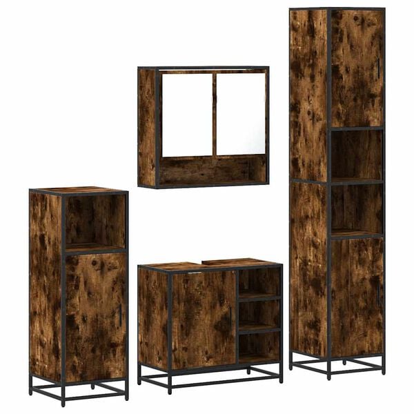 vidaXL Set de muebles baño 4 pzas madera contrachapada roble ahumado