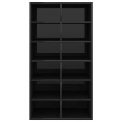 vidaXL Zapatero de madera contrachapada negro brillo 54x34x100,5 cm