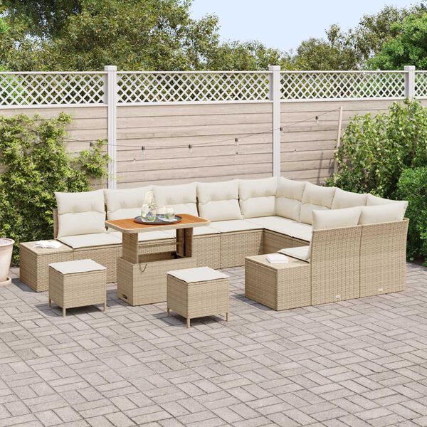 vidaXL Conjunto de sof&aacute;s de jard&iacute;n 12 pcs Beige rat&aacute;n sint&eacute;tico