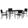 vidaXL Conjunto de Comedor de Jard&iacute;n 5 uds. Negro rat&aacute;n sint&eacute;tico