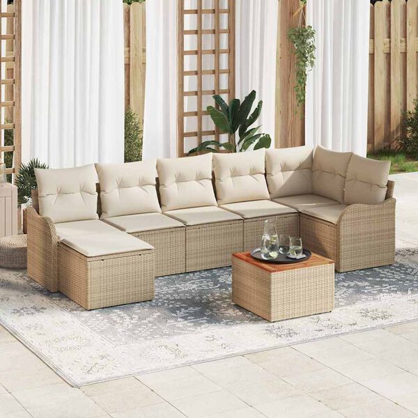 vidaXL Conjunto de sofá de jardín 8 pcs Beige Poliratán