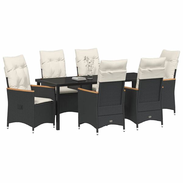 vidaXL Conjunto de Comedor de Jard&iacute;n 7 pcs Negro rat&aacute;n sint&eacute;tico