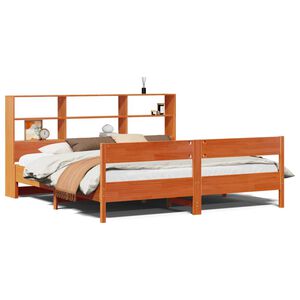 vidaXL Cama con estanter&iacute;a sin colch&oacute;n madera maciza marr&oacute;n 200x200 cm