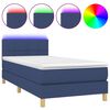 vidaXL Cama box spring con colch&oacute;n y LED tela azul 90x200 cm