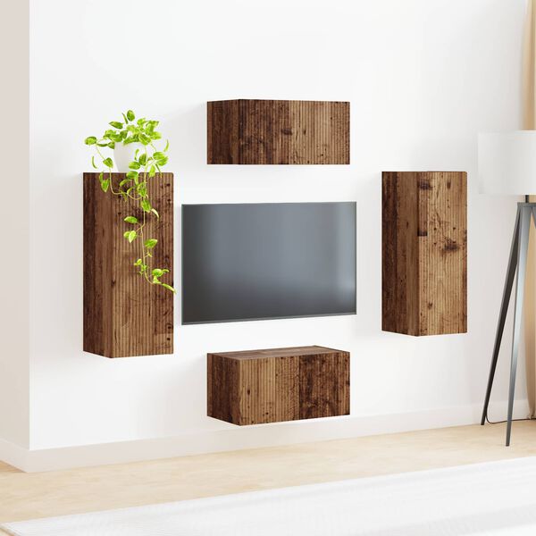 vidaXL Conjunto de mueble de TV Montaje en la pared 2 pcs Madera vieja