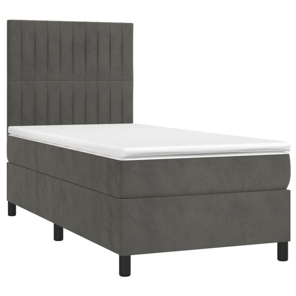 vidaXL Cama box spring colch&oacute;n y LED terciopelo gris oscuro 80x200 cm