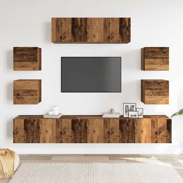 vidaXL Conjunto de mueble de TV 7 piezas montado la pared madera vieja