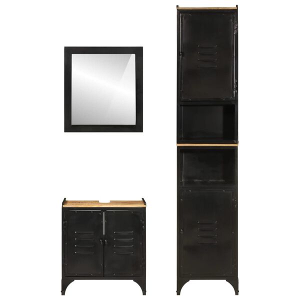 vidaXL Conjunto de muebles de ba&ntilde;o 3 pzas madera maciza mango y hierro