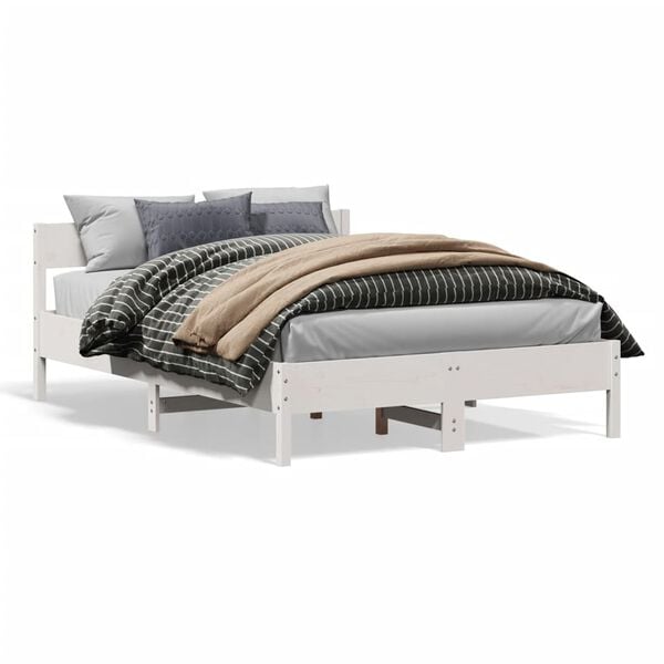 vidaXL Estructura de cama sin colch&oacute;n madera maciza blanca 120x190 cm