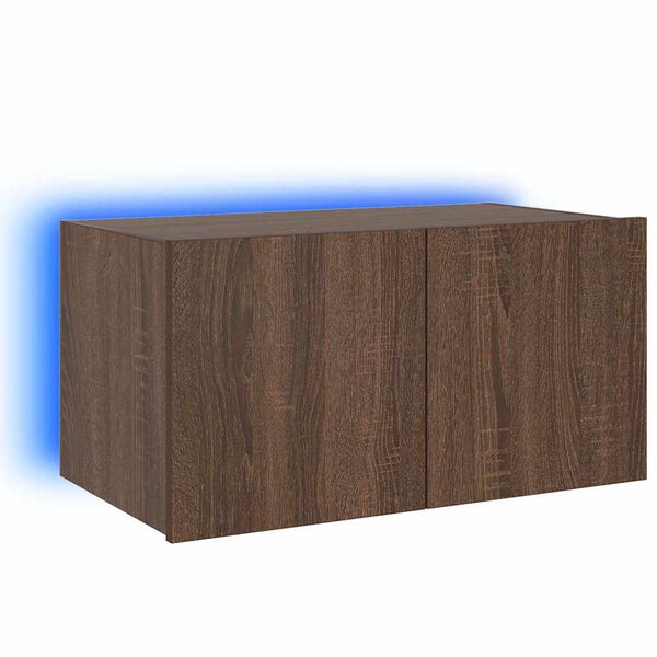 vidaXL Mueble de TV de pared con luces LED roble marr&oacute;n 60x35x31 cm