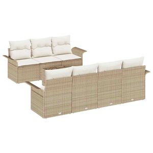 vidaXL Conjunto de sof&aacute; de jard&iacute;n 8 uds. Beige rat&aacute;n sint&eacute;tico