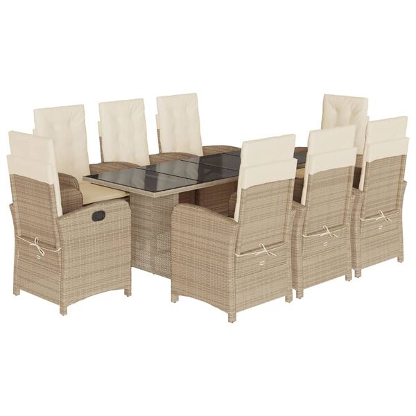vidaXL Set comedor de jard&iacute;n 9 pzas con cojines rat&aacute;n sint&eacute;tico beige