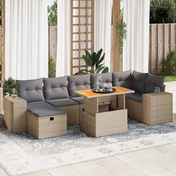 vidaXL Set sof&aacute;s jard&iacute;n y cojines 5 pzas rat&aacute;n sint&eacute;tico acacia beige