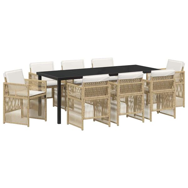 vidaXL Conjunto de Comedor de Jard&iacute;n 9 pcs Beige