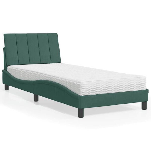 vidaXL Cama con colch&oacute;n Hanko terciopelo verde oscuro 80x200 cm
