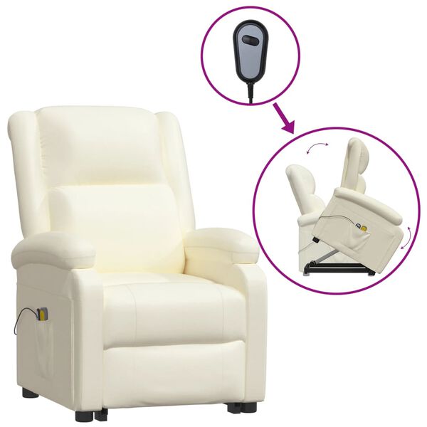 vidaXL Sill&oacute;n de masaje elevable cuero sint&eacute;tico crema