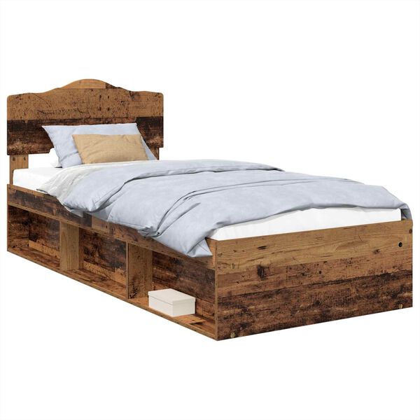 vidaXL Estructura de cama con cabecera Madera vieja 90 x 190 cm