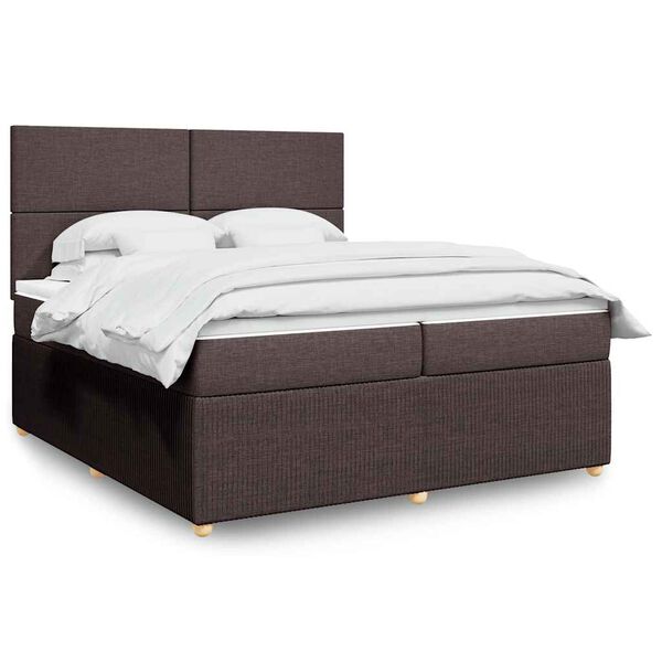 vidaXL Cama box spring con colch&oacute;n tela marr&oacute;n oscuro 200x200 cm
