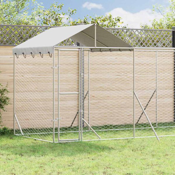 vidaXL Perrera de exterior con techo acero galvanizado plata 14x2x2,5m