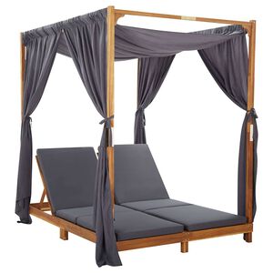 vidaXL Tumbona doble con cortinas y cojines madera maciza de acacia