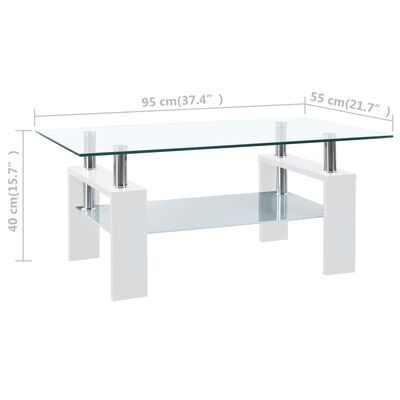 vidaXL Mesa de centro vidrio templado blanco transparente 95x55x40 cm