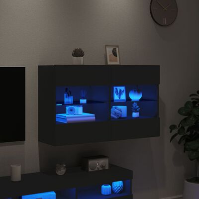 vidaXL Mueble de TV de pared con luces LED negro 98,5x30x60,5 cm