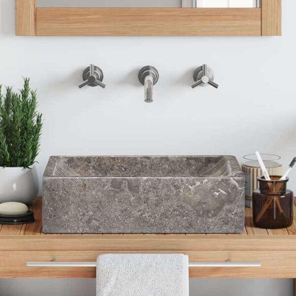 vidaXL Lavabo de mármol gris con brillo 45x30x12 cm