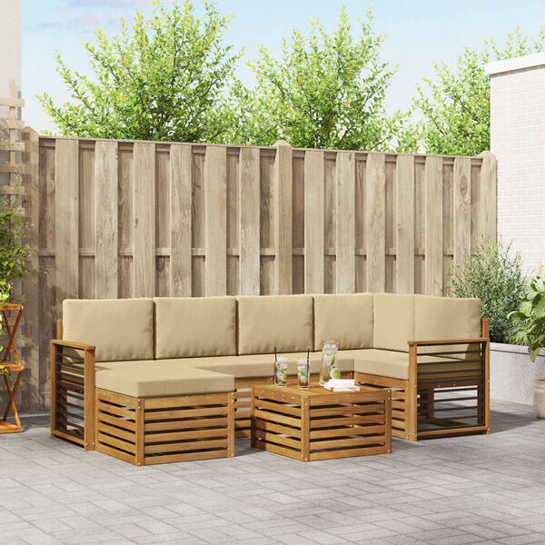 vidaXL Conjunto de Sof&aacute; Seccional con coj&iacute;n 7 pcs Natural y Beige