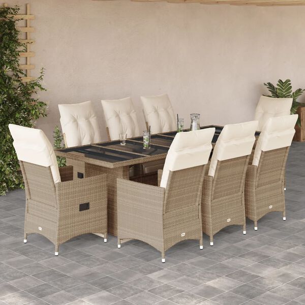 vidaXL Set de mesa y sillas de jard&iacute;n 5 pzas y cojines rat&aacute;n PE beige