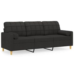 vidaXL Sof&aacute; de 3 plazas con cojines tela negro 180 cm